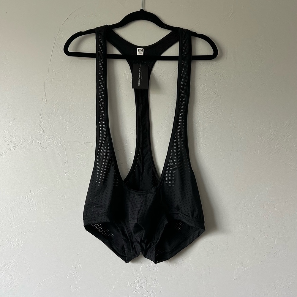 N2N Bodywear Black Mesh Sheer Low Cut Pouch Singlet Size Large